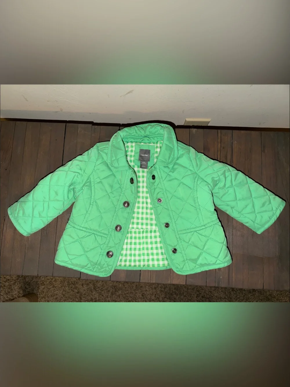 GAP Quilted Mint Green Baby Girls' 6-12 months Jacket with Gingham Lining